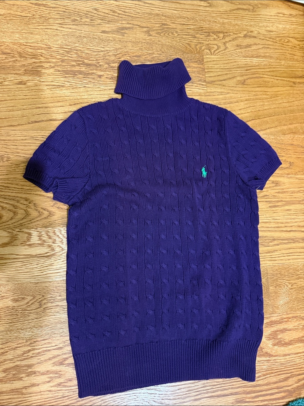 Ralph Lauren Deep Purple Cable-Knit Short-Sleeve Turtleneck Sweater